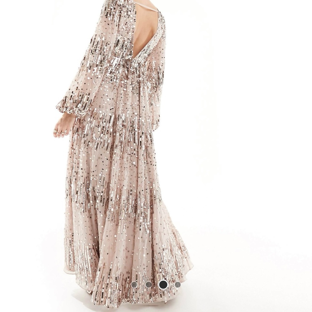 ASOS DESIGN embellished sequin maxi dress with balloon sleeve in light pink